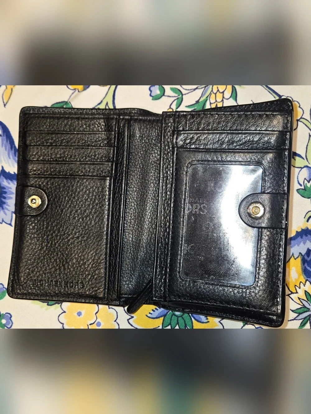 Michael Kors Black Leather Wallet with Gold Plate